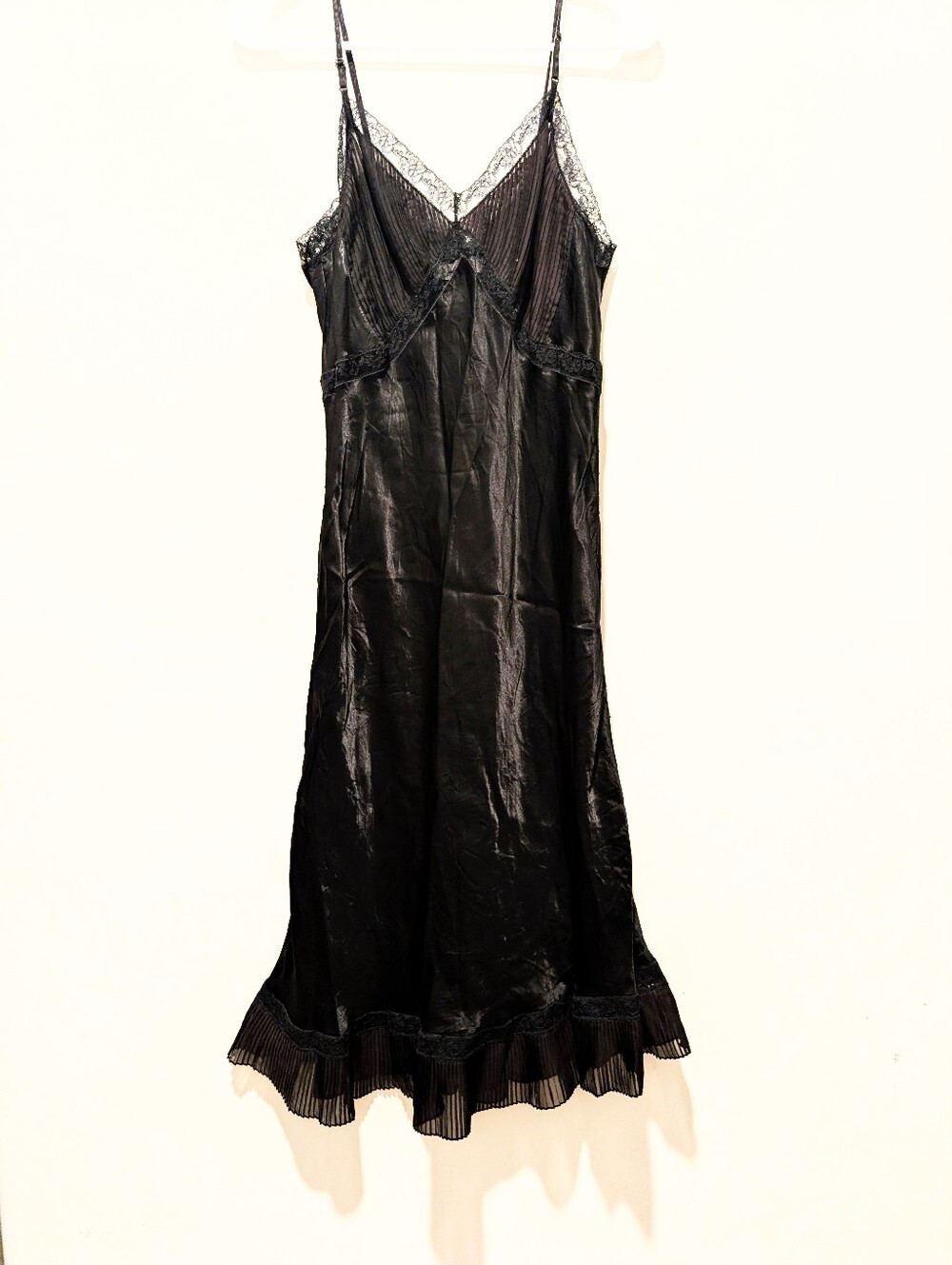 Vintage Black Lace-Trim Boho Cottagecore Fairy Whimsigoth Indie Slip Dress